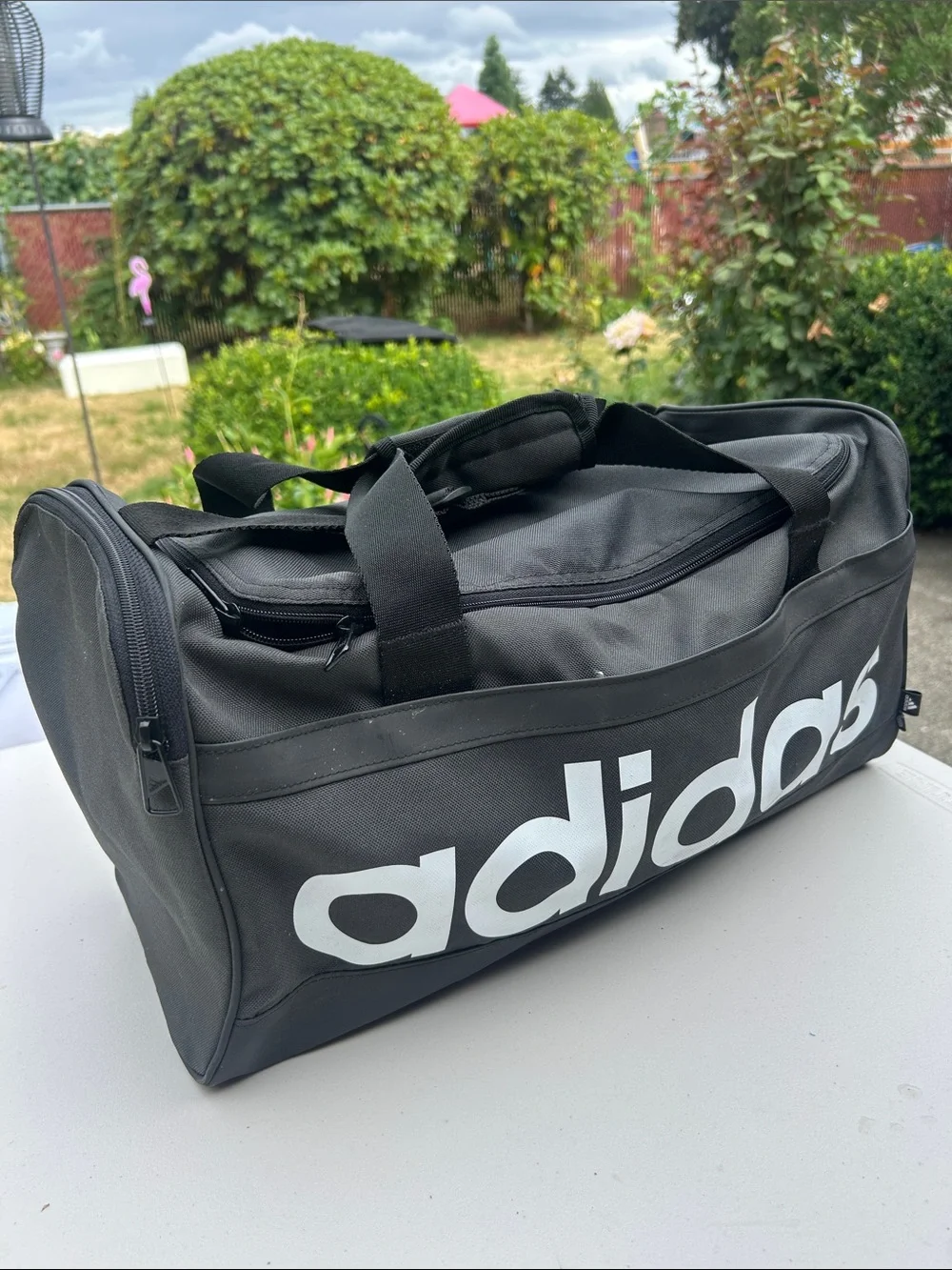 adidas Black Duffel Bag with White Logo Size Small(17”x9”x8 1/2”